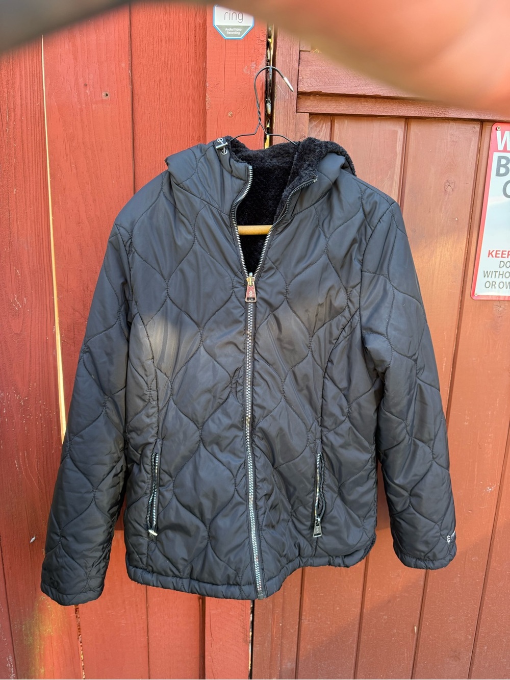Free Country Black Quilted Hooded Puffer Jacket
